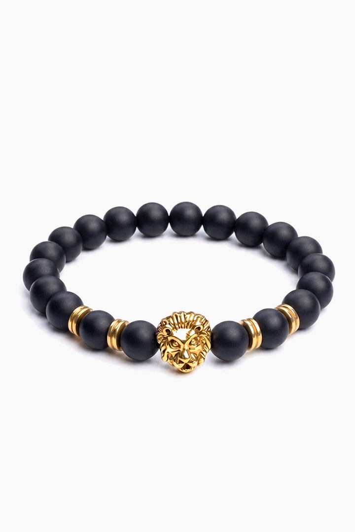 Matte Black Onyx Gold Lion Bracelet-10-MENDEEZ