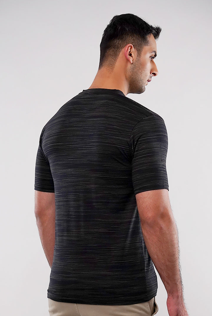 Printed Henley T-Shirt - Black - Mendeez