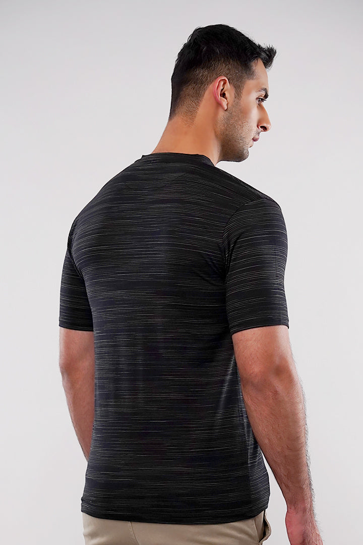 Printed Henley T-Shirt - Black - Mendeez
