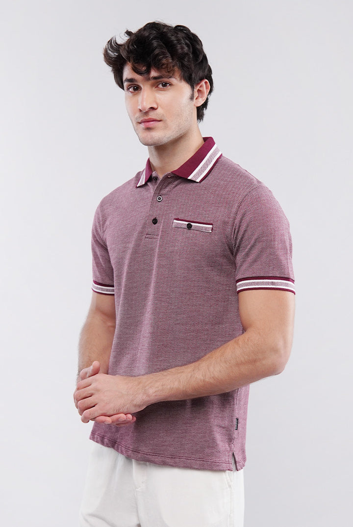 Herringbone Polo Shirt - Maroon - Mendeez