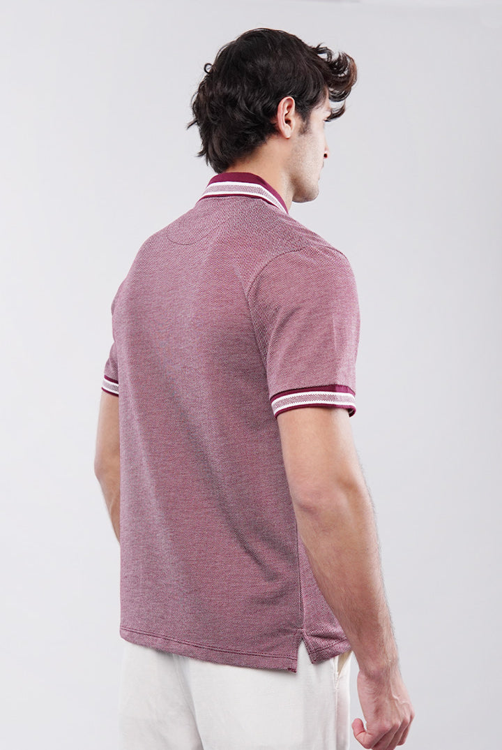 Herringbone Polo Shirt - Maroon - Mendeez