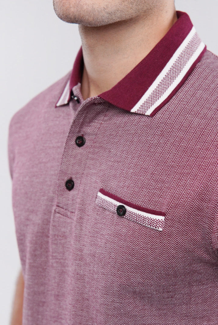 Herringbone Polo Shirt - Maroon - Mendeez