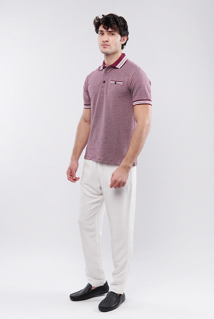 Herringbone Polo Shirt - Maroon - Mendeez
