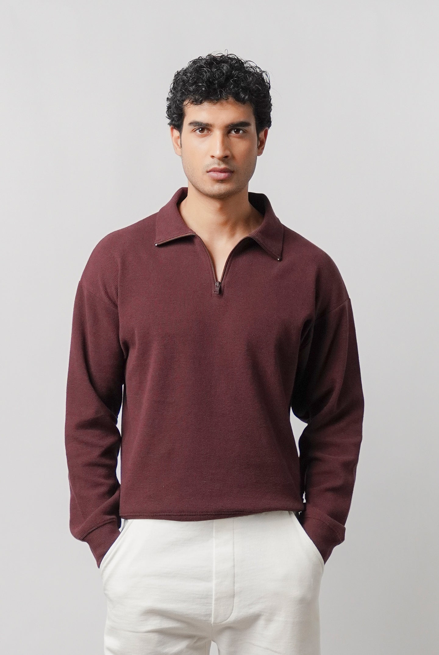 Quarter-Zip Sweatshirt - Maroon - Mendeez