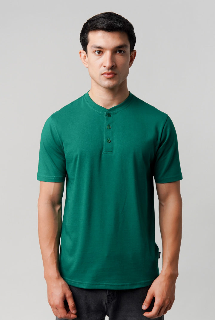 Regular Fit Henley T-Shirt - Green - Mendeez