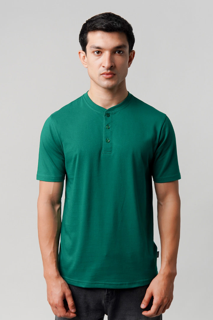 Regular Fit Henley T-Shirt - Green - Mendeez