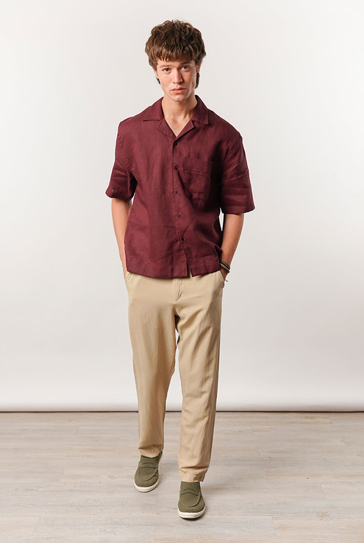 Box Fit Cuban Shirt - Maroon - Mendeez