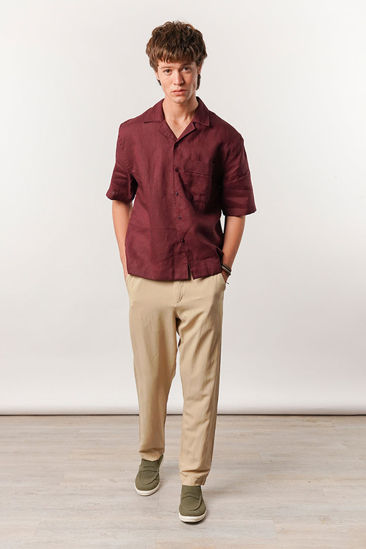 Box Fit Cuban Shirt - Maroon - Mendeez
