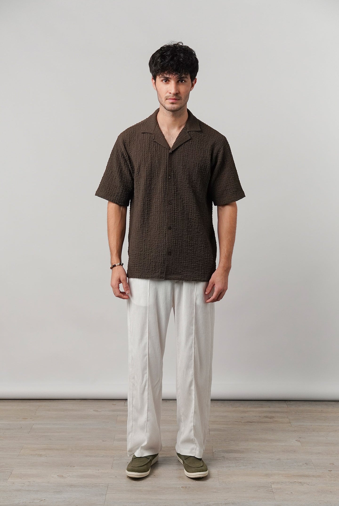 Knitted Cuban Shirt - Brown - Mendeez
