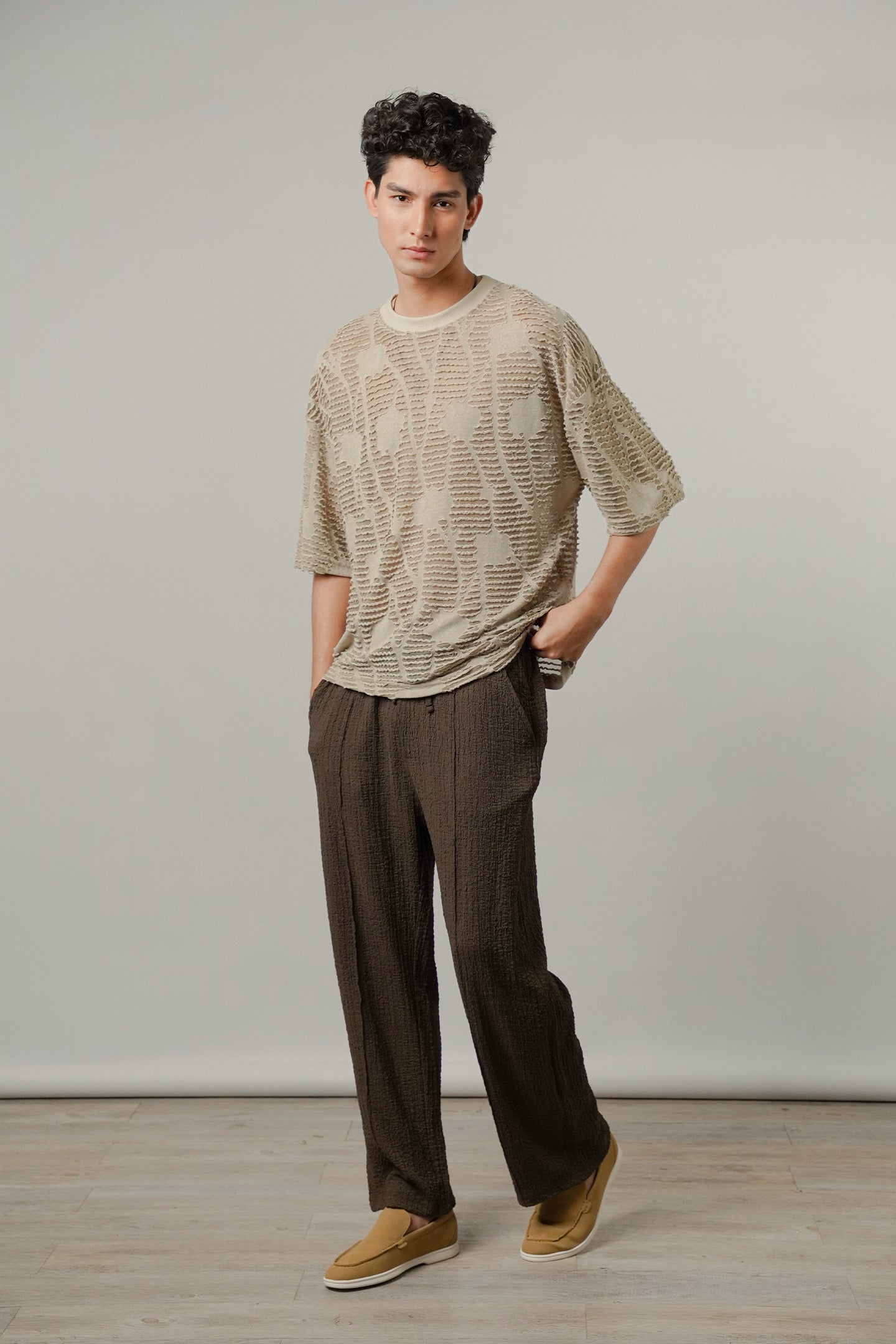 Oversized Mesh Tee - Taupe - Mendeez