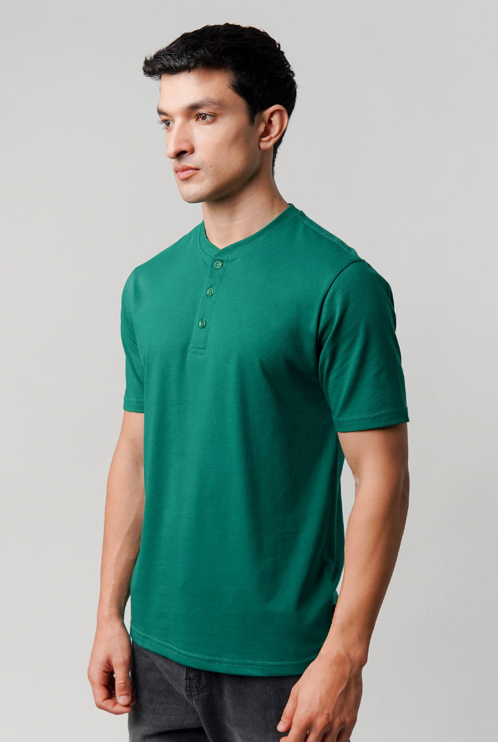 Regular Fit Henley T-Shirt - Green - Mendeez
