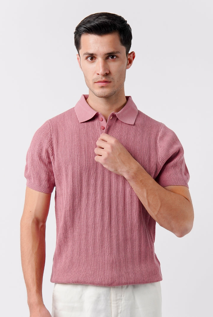 Knit Polo Shirt - Pink - Mendeez