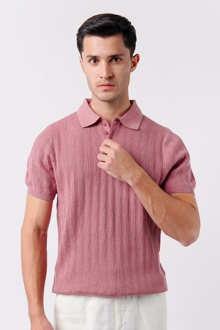 Knit Polo Shirt - Pink - Mendeez