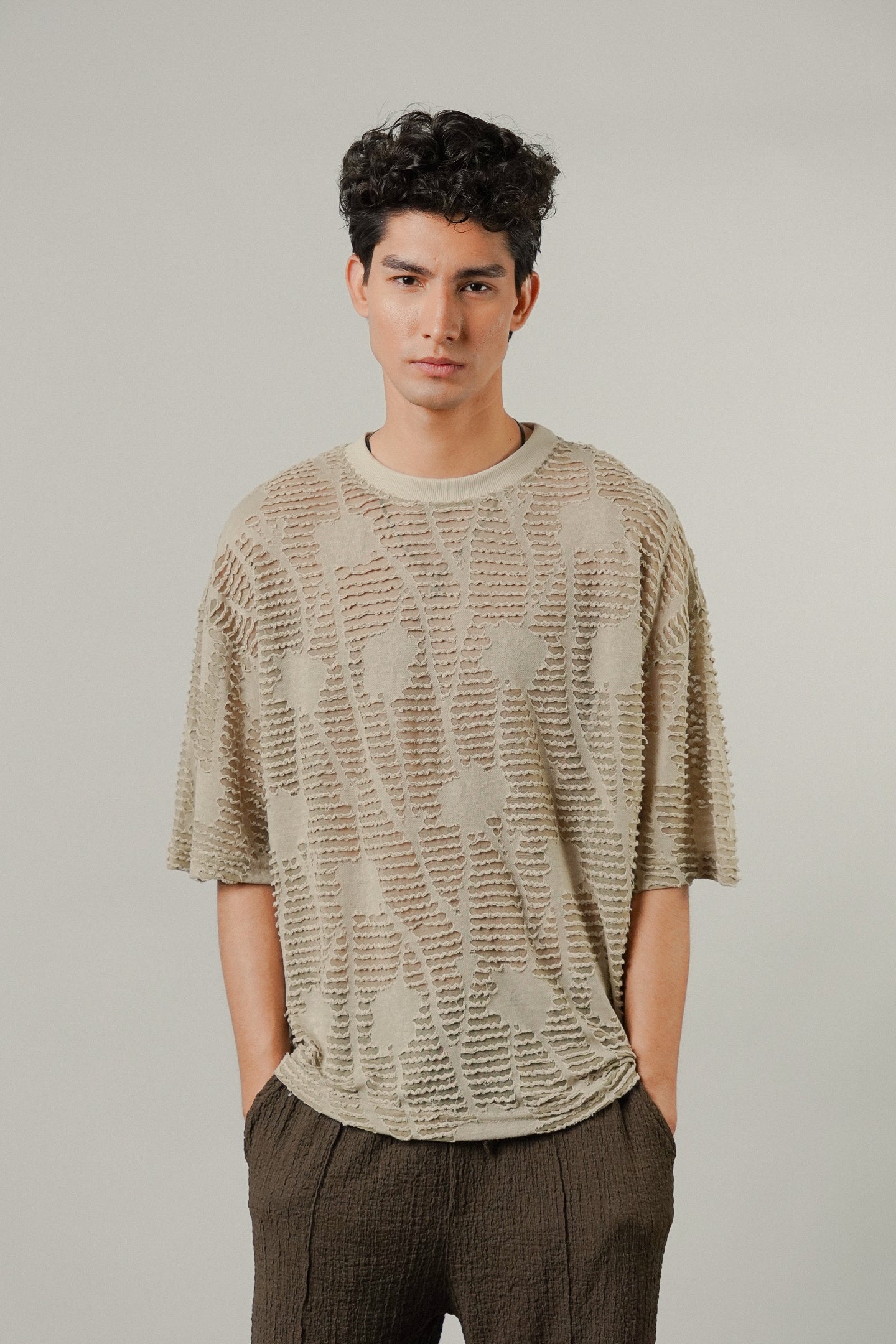 Oversized Mesh Tee - Taupe - Mendeez