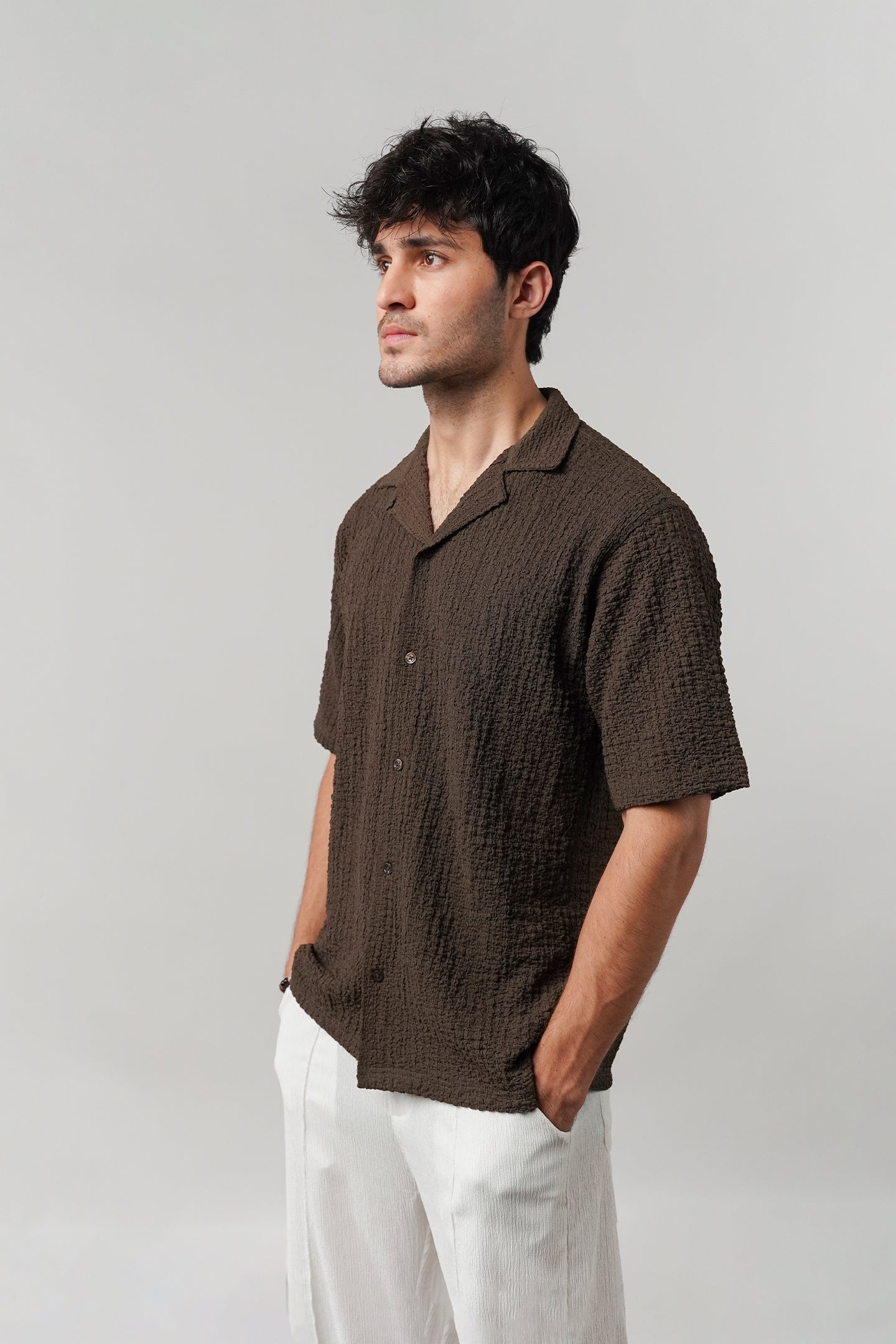 Knitted Cuban Shirt - Brown - Mendeez