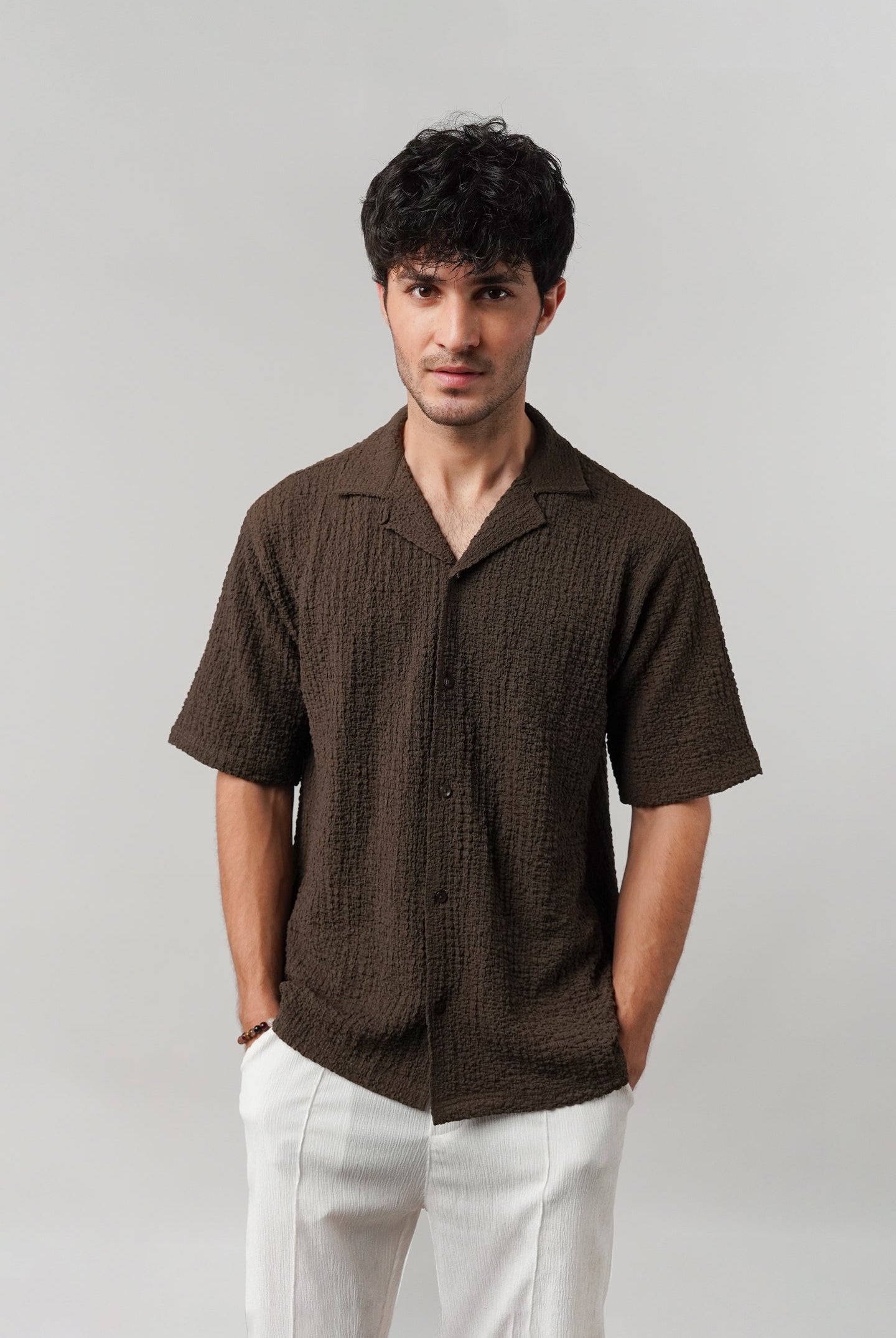 Knitted Cuban Shirt - Brown - Mendeez