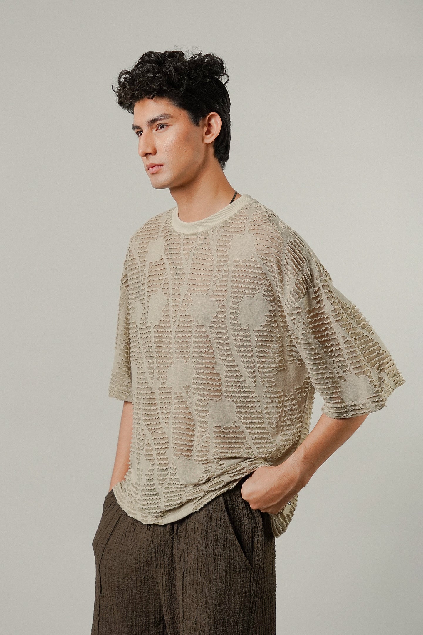 Oversized Mesh Tee - Taupe - Mendeez