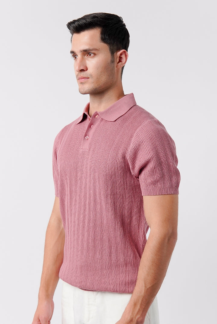 Knit Polo Shirt - Pink - Mendeez