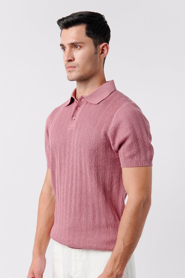 Knit Polo Shirt - Pink - Mendeez
