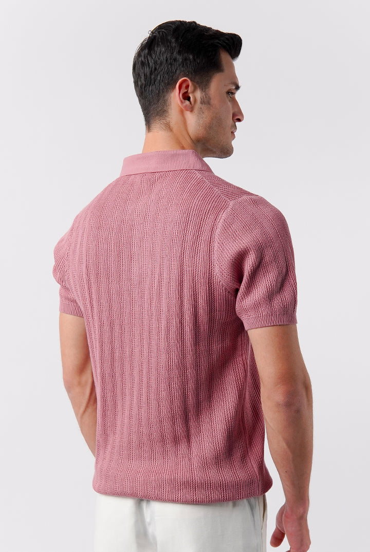 Knit Polo Shirt - Pink - Mendeez