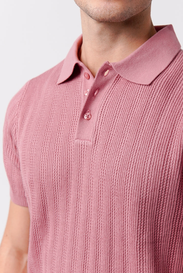 Knit Polo Shirt - Pink - Mendeez