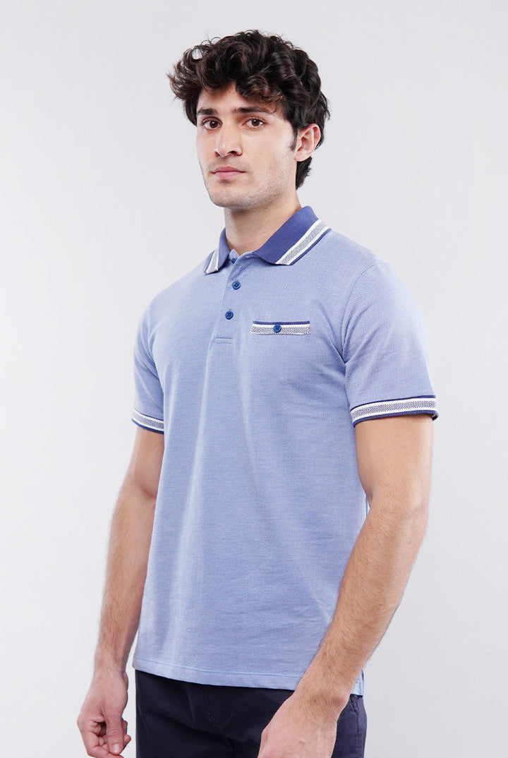 Herringbone Polo Shirt - Blue - Mendeez