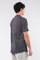 Printed Curved Hem T-Shirt - Black & Grey - Mendeez