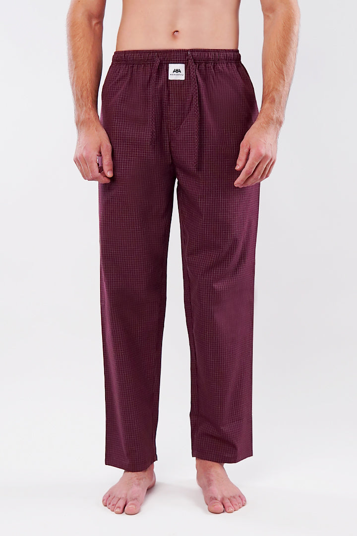 Check Woven Pajamas - Maroon - Mendeez