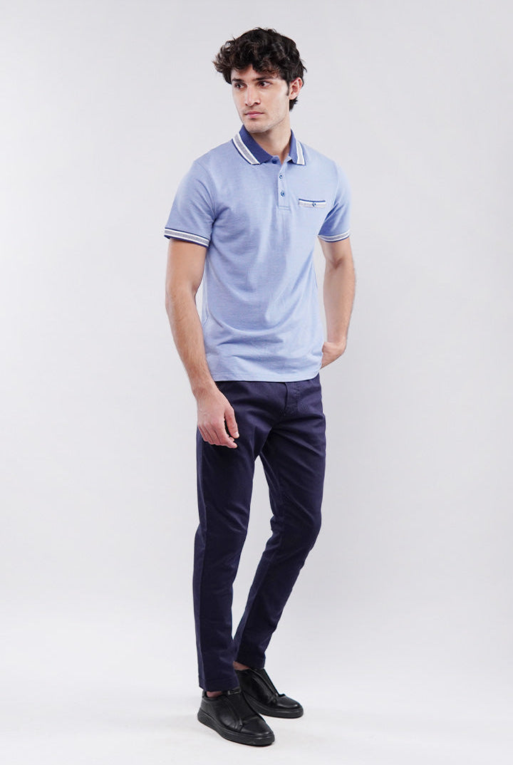 Herringbone Polo Shirt - Blue - Mendeez