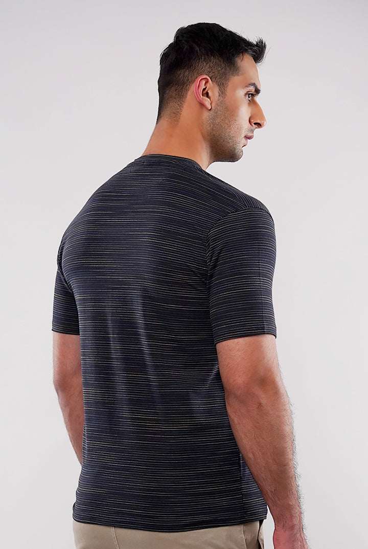 Textured Henley T-Shirt - Navy Blue - Mendeez
