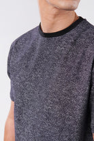 Printed Curved Hem T-Shirt - Black & Grey - Mendeez