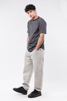 Printed Curved Hem T-Shirt - Black & Grey - Mendeez