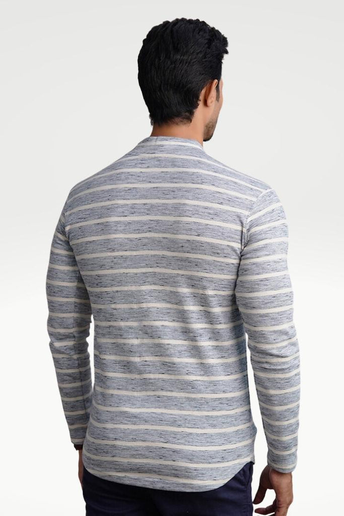 Misty Gray Mock Neck Striped Sweatshirt - Mendeez PK 