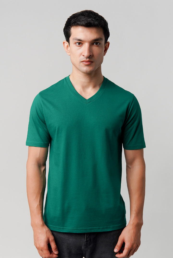 Regular Fit V-Neck T-Shirt - Green - Mendeez