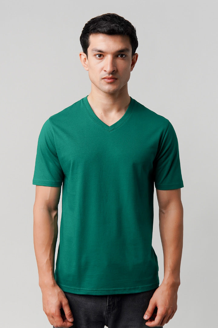 Regular Fit V-Neck T-Shirt - Green - Mendeez