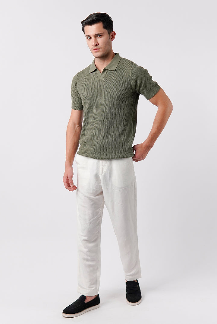 Johnny Collar Knit Polo Shirt - Sage Green - Mendeez