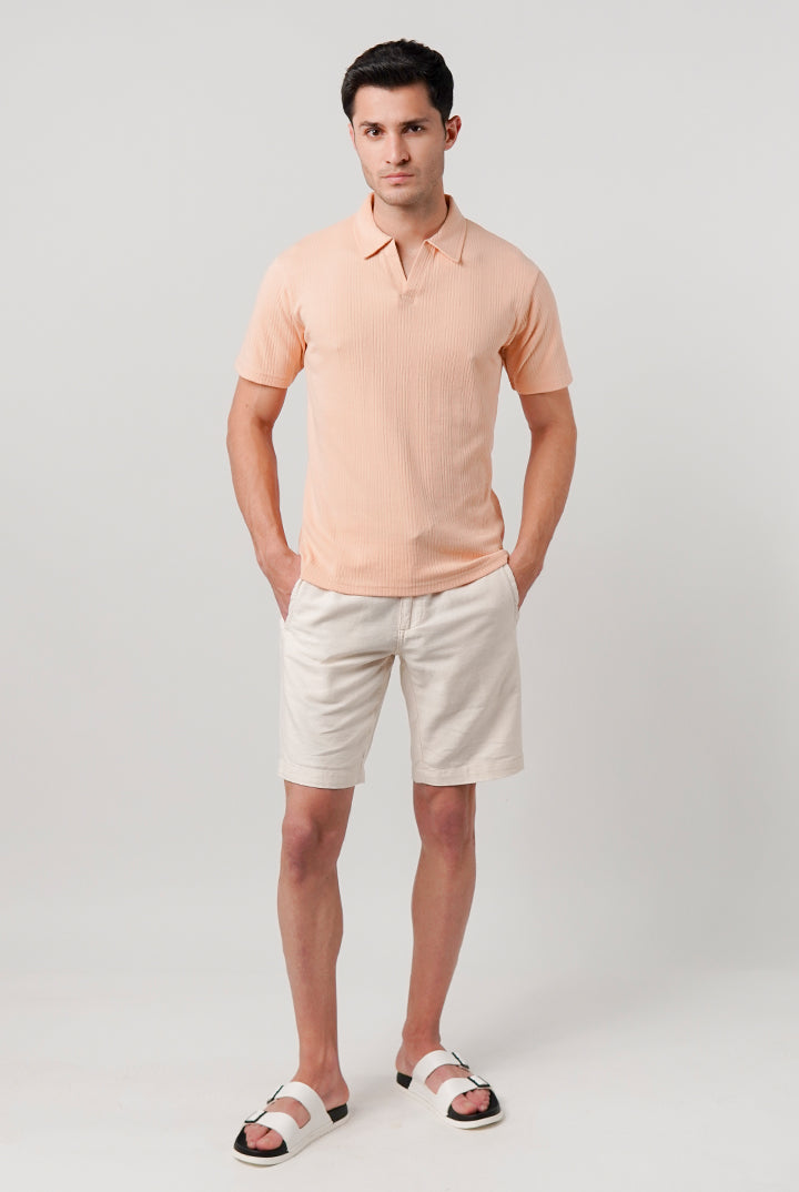 Drop Needle Polo Shirt - Peach - Mendeez