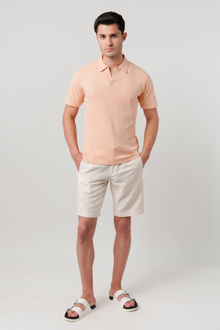 Drop Needle Polo Shirt - Peach - Mendeez