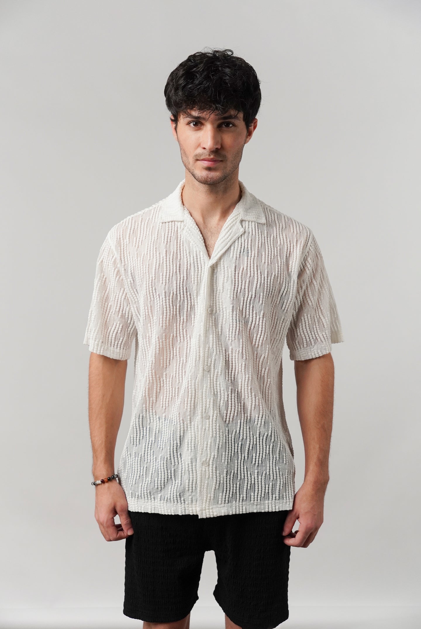 Knitted Cuban Shirt - Off-White - Mendeez