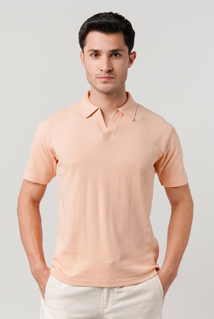 Drop Needle Polo Shirt - Peach - Mendeez