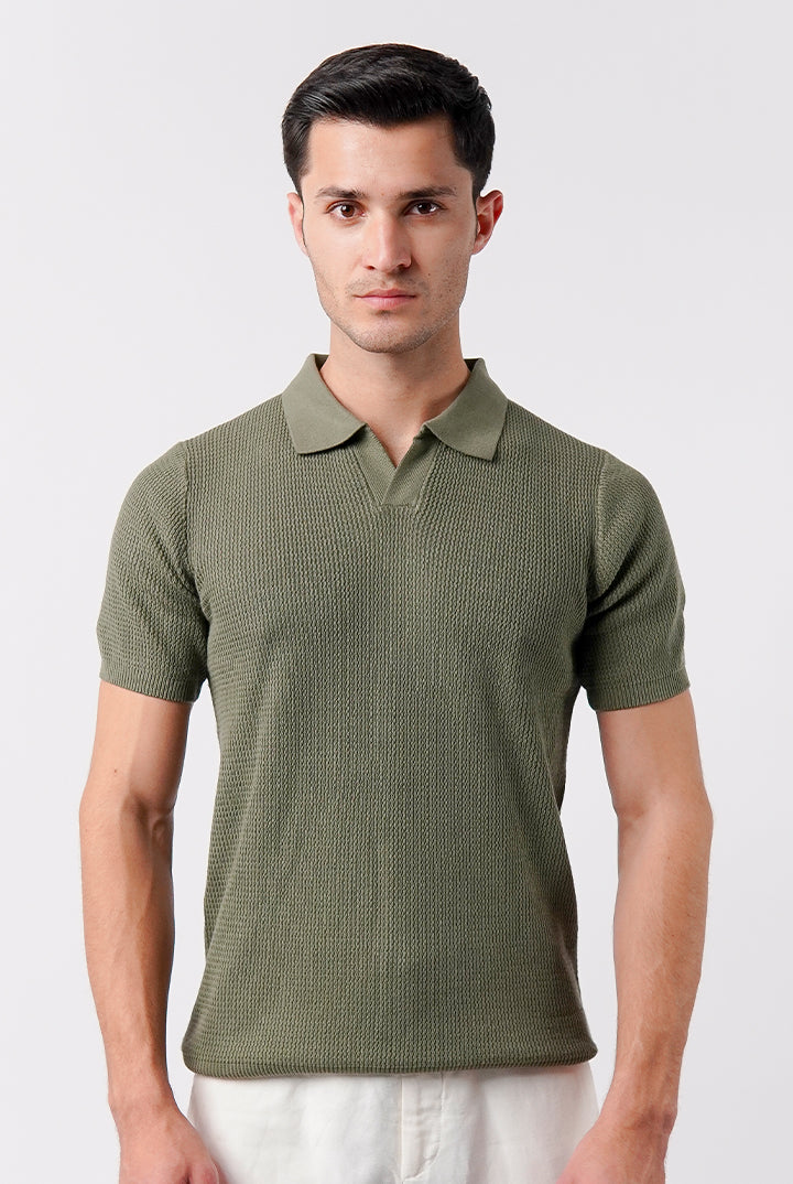Johnny Collar Knit Polo Shirt - Sage Green - Mendeez
