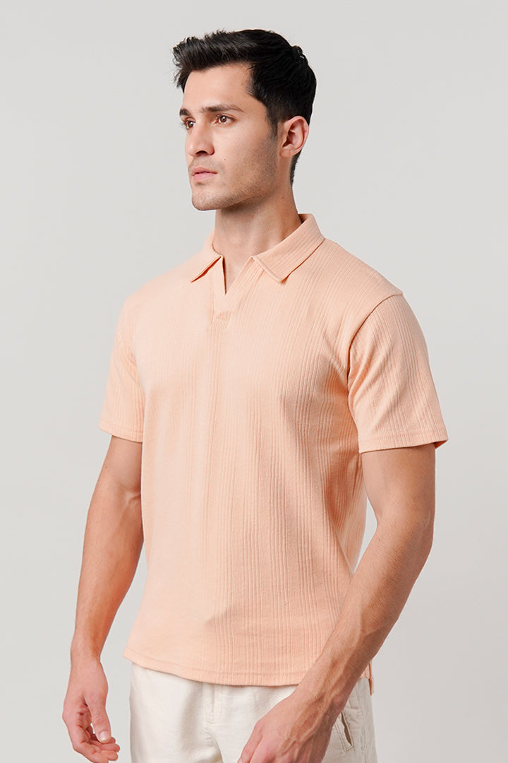 Drop Needle Polo Shirt - Peach - Mendeez