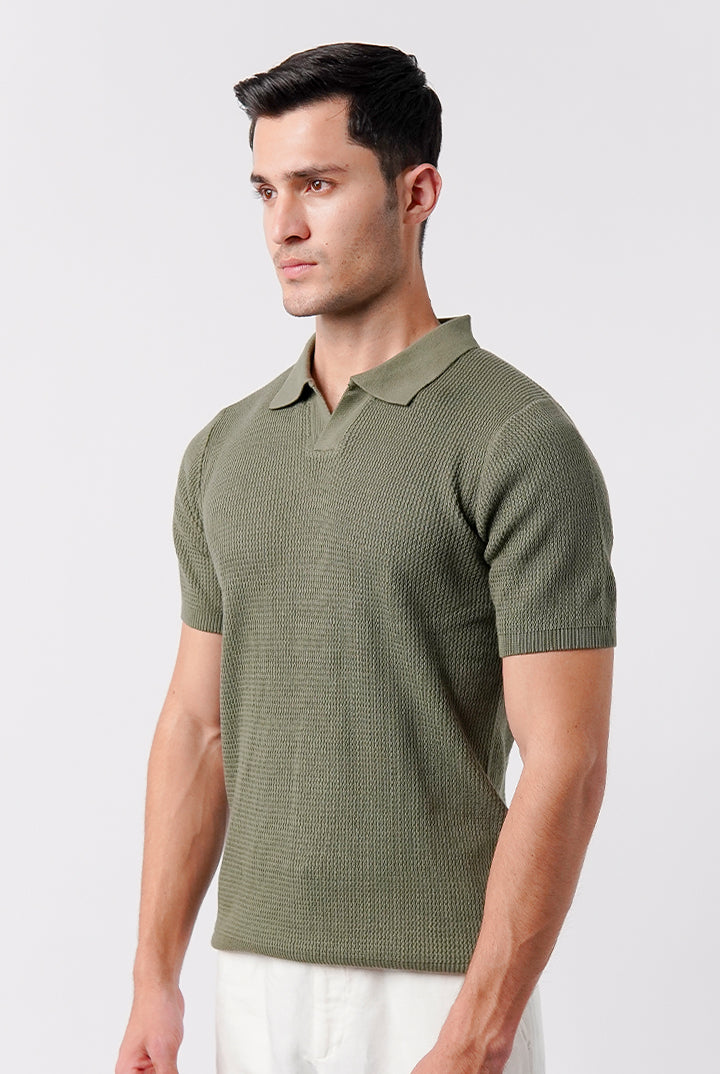 Johnny Collar Knit Polo Shirt - Sage Green - Mendeez