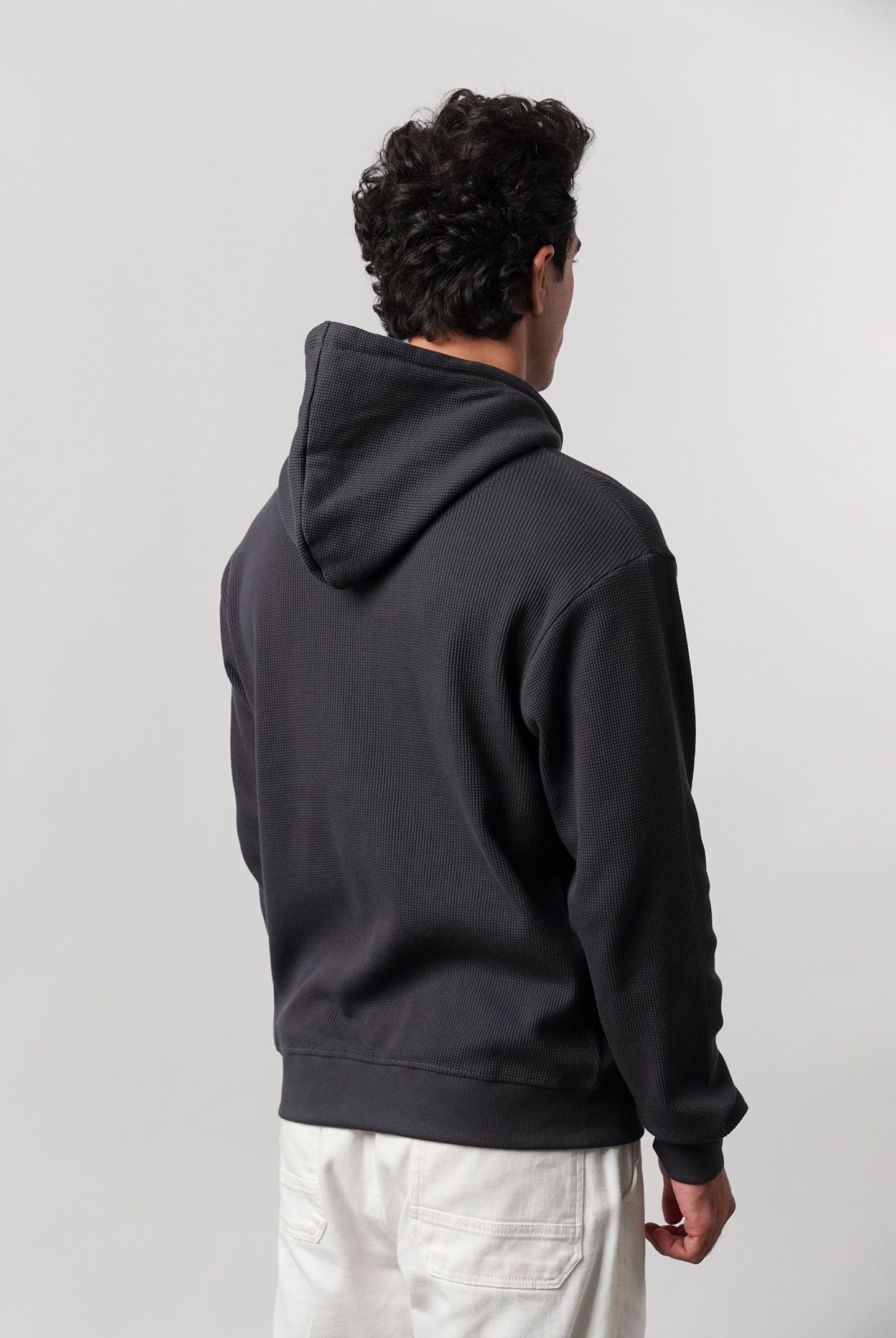 Textured Zipper Hoodie - Charcoal Grey - Mendeez
