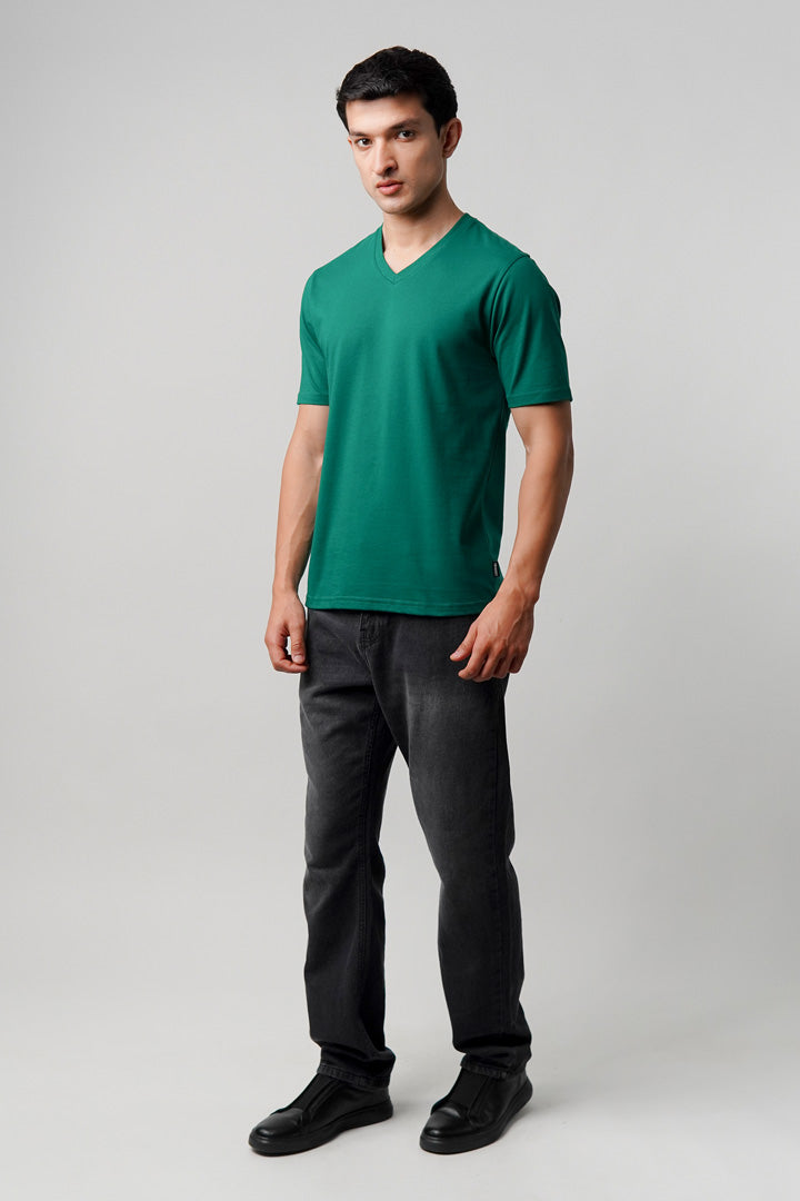 Regular Fit V-Neck T-Shirt - Green - Mendeez