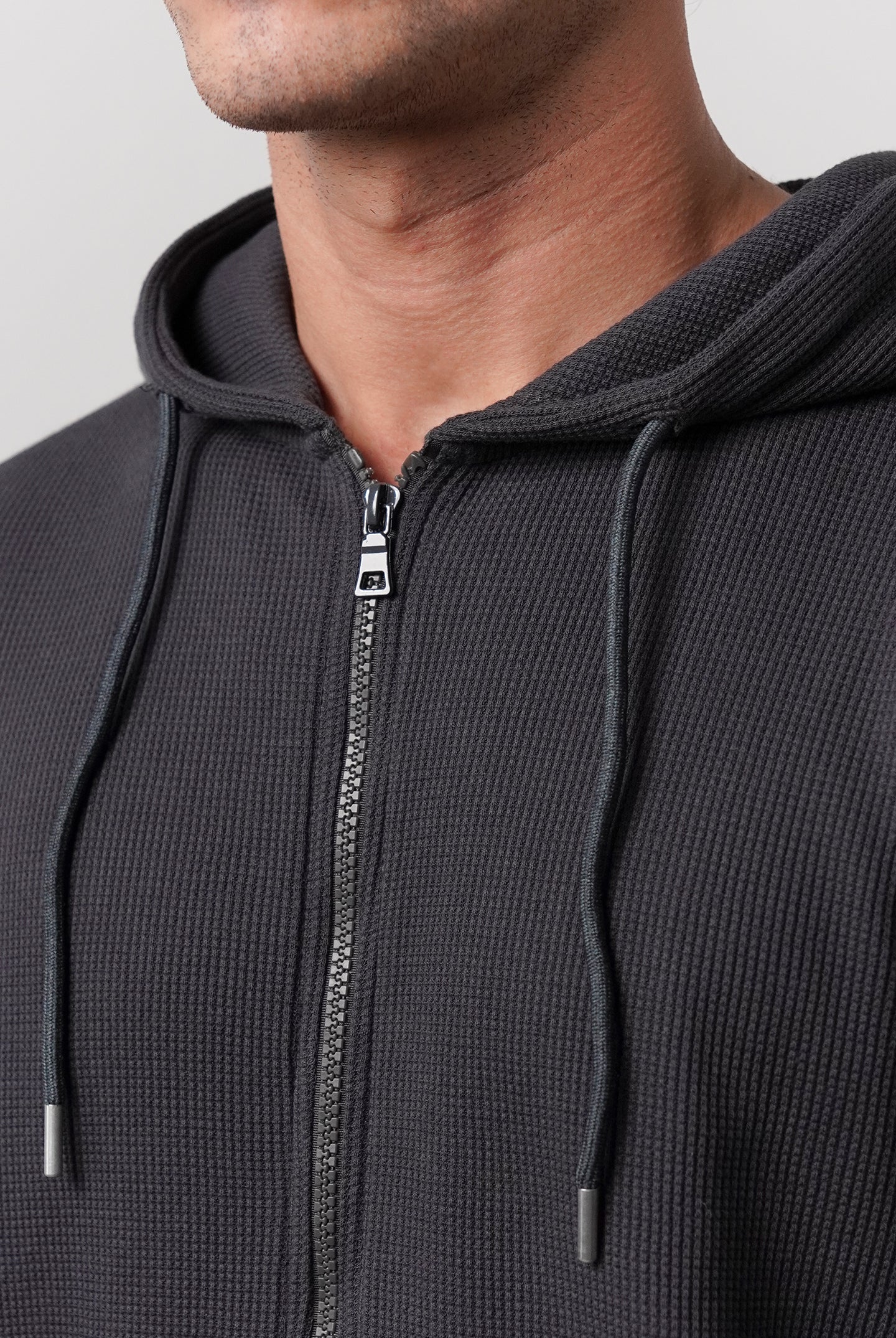 Textured Zipper Hoodie - Charcoal Grey - Mendeez
