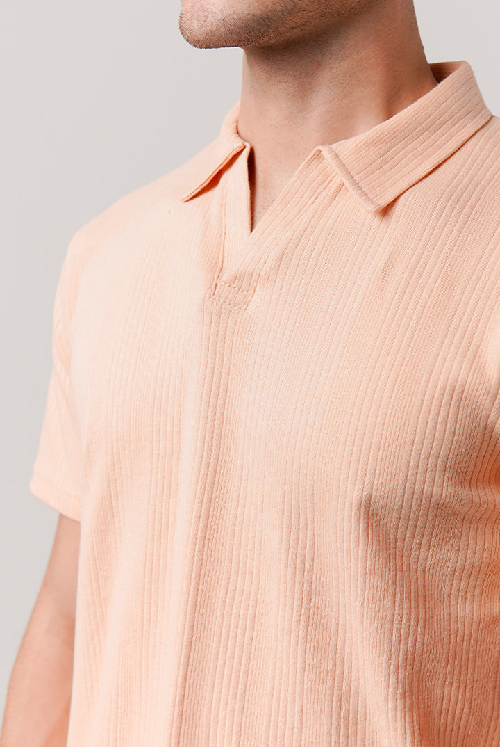 Drop Needle Polo Shirt - Peach - Mendeez