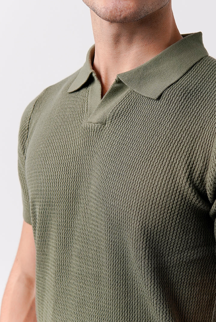 Johnny Collar Knit Polo Shirt - Sage Green - Mendeez