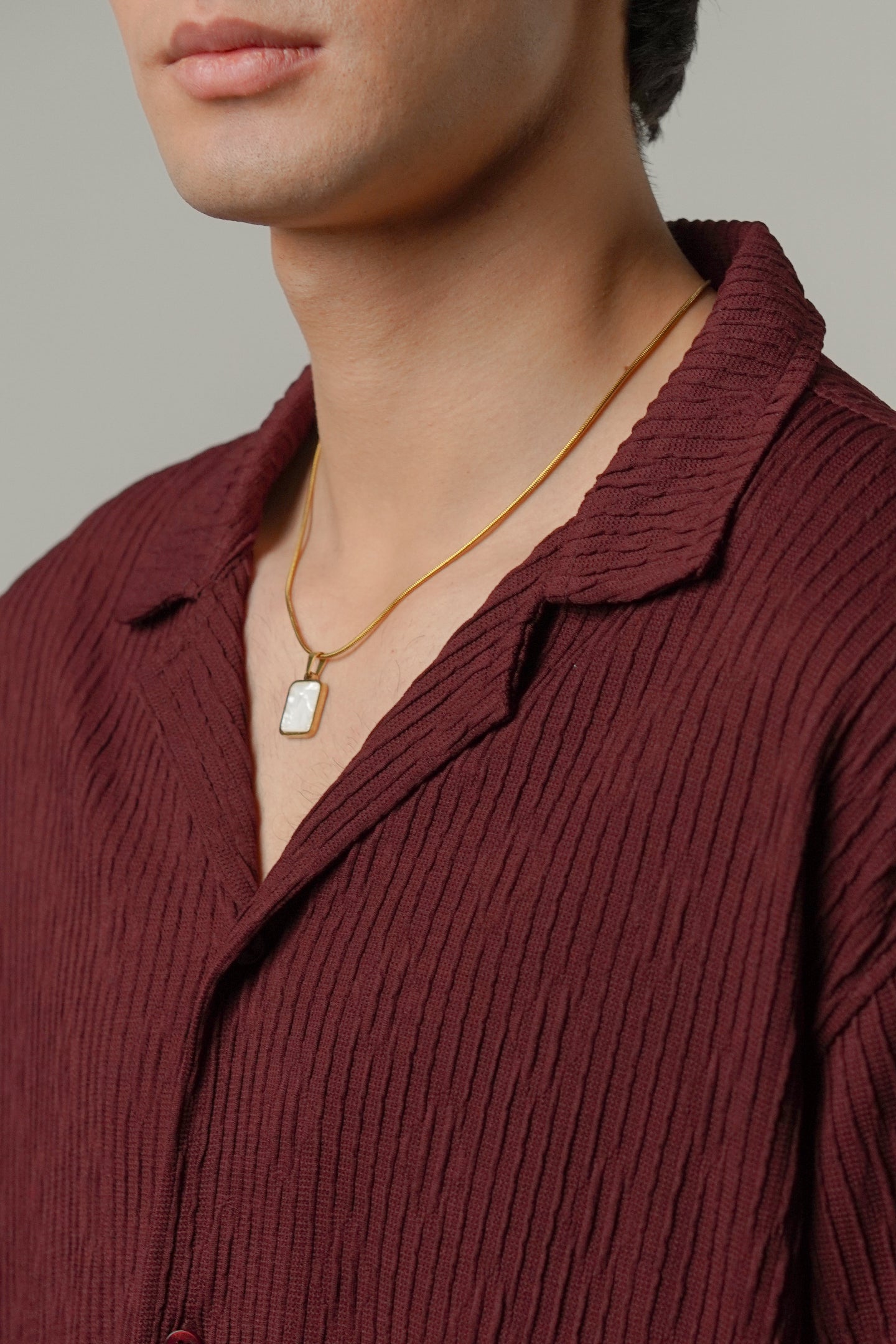 Textured Cuban Shirt - Maroon - FA - Mendeez