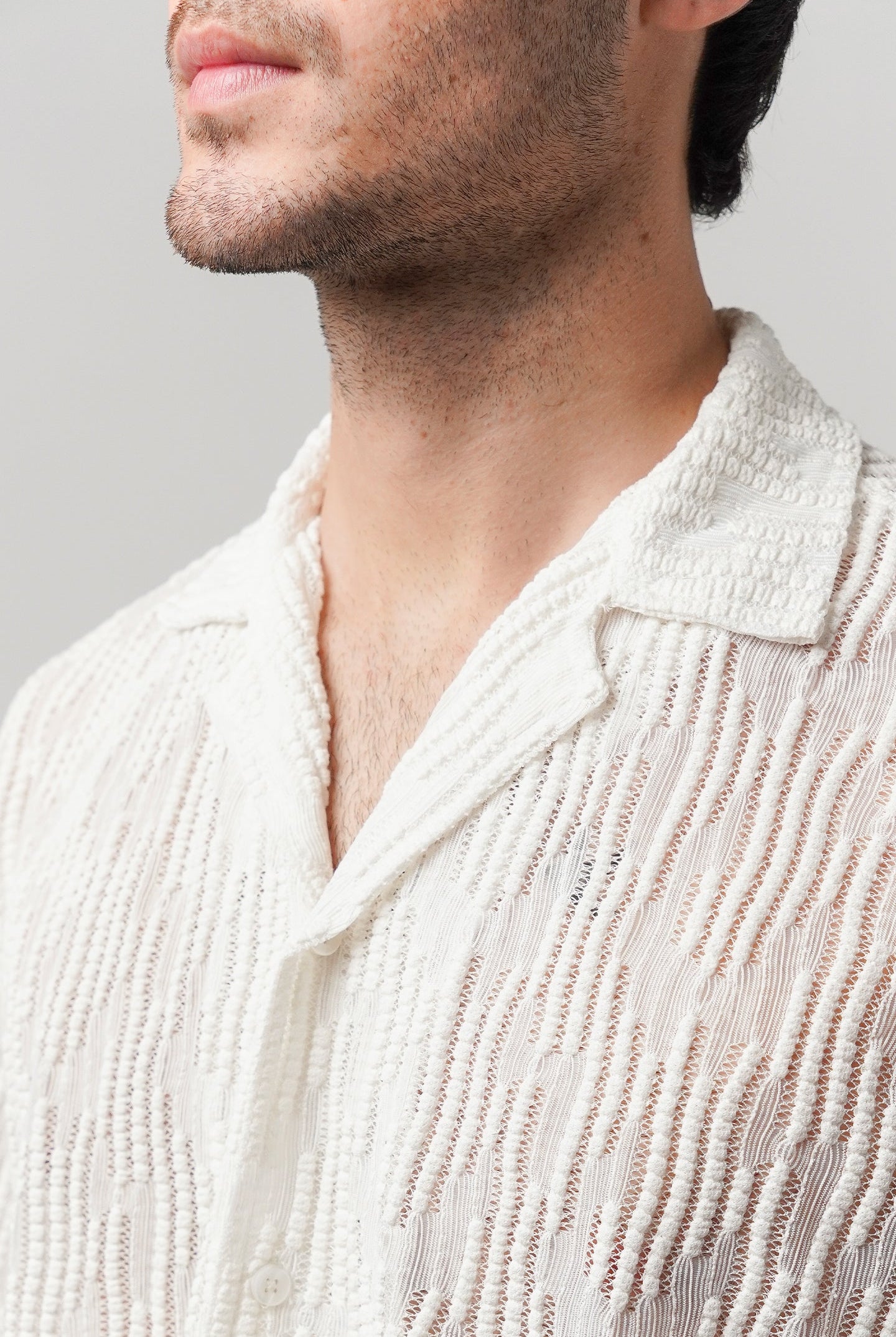 Knitted Cuban Shirt - Off-White - Mendeez
